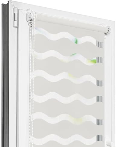 Estika Tenda a rullo doppio klemmfix senza foratura, tessuto a onde - 50 x 220 cm - Perla - Tenda giorno e notte, tessuto doppio, per interni, protezione dalla luce solare