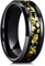 King Will NATURE Mens 8mm Black Tungsten Carbide Wedding Ring with Black and Gold Foils Inlay Beveled Edge Foils Tungsten Ring X(12)