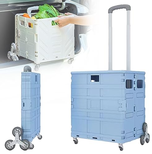 TETEOLALA 75L zusammenklappbarer Einkaufstrolley mit sicherem Deckel, 360°-Räder, Treppensteiger, zusammenklappbarer Trolley, 100cm Teleskopgriff, Einkaufswagenbox, Leichter 50KG-
