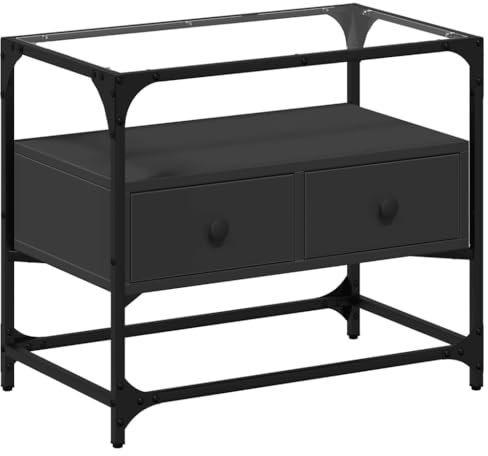 vidaXL TV Schrank, Fernsehtisch mit Glasplatte, Lowboard für Fernseher, TV Möbel Fernsehschrank für Wohnzimmer, Industrie-Design, Schwarz Holzwerkstoff