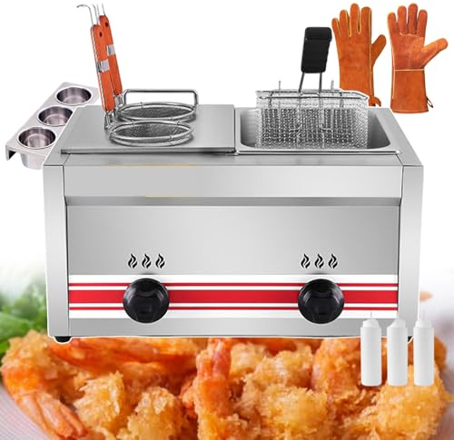 forplubossmmp 20L Commercial Deep Fryer | Countertop Electric Fat Fryer Basket | Double-slot Deep Fryer Large Capacity Chip Fryer | with Lids & Baskets & Seasoning Tank & Gloves | Easy To Clean,002