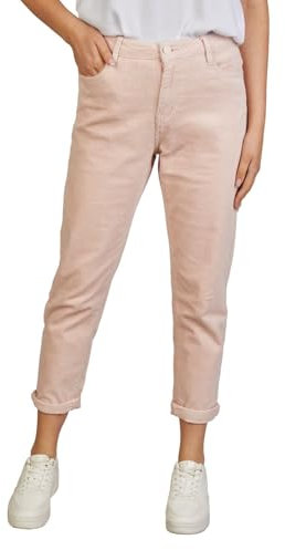 DENIMFY Cordhose Damen Mom Fit High Waist Gerades Bein Stretch DFLisa Cord Hose Pants Reißverschluss Taschen Einfarbig Blau XL, Größe:XL, Farben:Pearl Rose