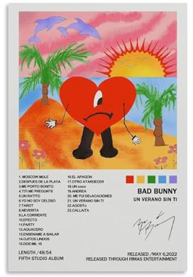 XQHMEP Bad Poster Bunny Album Un Verano Sin Ti Poster Leinwand Wandkunst für Zuhause Wohnzimmer Schlafzimmer Dekor Gemälde 30 x 45 cm Ungerahmt