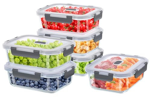 TDSYDS Glasbehälter mit Deckel 12 Stück(6 Behälter + 6 Deckel) - Frischhaltedosen Glas mit Deckel Mikrowellengeschirr Spülmaschinen & Gefrierschrankfreundlich - Meal Prep Boxen Glas Lunchbox