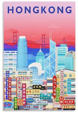 ouweri Hongkong China Vintage-Reiseposter (2) Kunstwerke Kunstdruck Wandkunst Gemälde Leinwand Dekor Zuhause dekorativ 20 x 30 cm