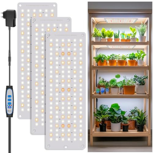 Aumtrly Pflanzenlampe, Vollspektrum-Pflanzenleuchten für Indoor Growing Großflächenbeleuchtung 3er-Pack, 414 LED-Anzuchtlampe Pflanzenleuchtplatte mit UL-Adapter, 6/12/16H Zeitschaltuhr