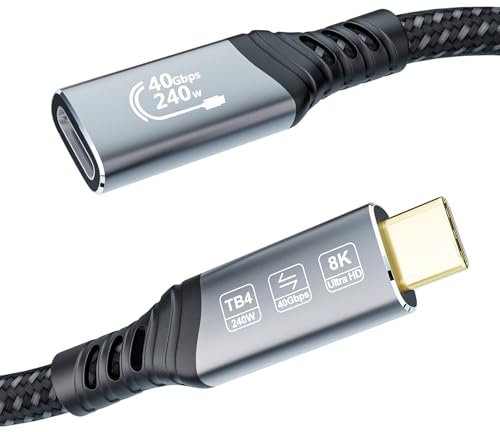 EUDOBEL USB C Alargador Thunderbolt 4 2m, Alargador USB Tipo C 40Gbps, PD 3.1 240W 48V/5A Cable USB 4 Extension 8K@60Hz 4K@144Hz para Thunderbolt 5, Switch, MacBook, iPad Pro, VR, SSD