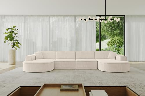 ALTDECOR Ecksofa in U-Form MARI-U2 388x171x79,5 - Beige | Corner Sofa Bett Eckcouch Couch Wohnlandschaft Cauchsofa