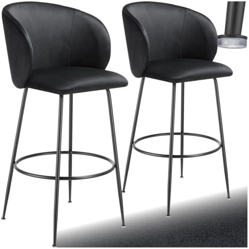 tectake® Samt Hocker hoch, Barhocker mit Lehne, Küchenhocker, Barstuhl, Barmöbel, Barstühle Set oder Bistrostuhl, Tresenhocker, Esszimmerstühle, Sitzhocker für Kücheninsel - schwarz/schwarz, 2er Set