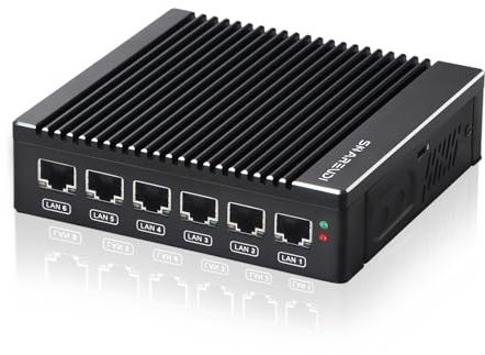 Micro Firewall Appliance, Lüfterloser Mini PC Intel N3700 4Cores/4Threads, 6X Intel i226-V LAN,AES-NI,DDR3 8GB SSD 128GB Router Netzwerk Sicherheit USB3.0/VGA/HD