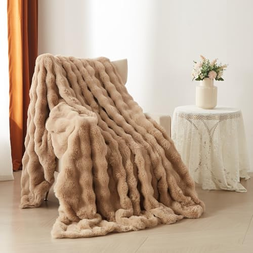 YASMENG Plüsch Kuscheldecke Flauschig Winter Warm Khaki Plüsch Langhaar Kuscheldecke 180x200 Super Weich Geschmeidig Kuschelig Dicke Kaninchen Kunstfell Sofadecke für Bett Sofa Couch Schlafzimmer Büro