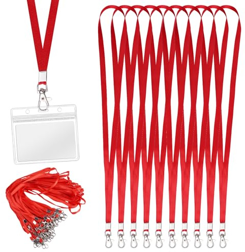 50 Pièces Tour de Cou avec Attache à Clip Métallique, Cordon pour Badge, Tour de Cou Porte Badge, Lanière de Badge de Bureau, Courroie Cordons de Cou, pour Badges Carte D'Identité Clés (Rouge)