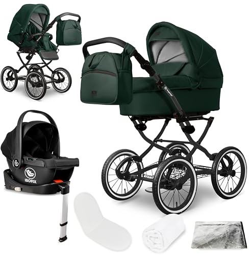 Bergsteiger Venedig Nostalgie Kombikinderwagen 4-in-1 – Babywanne, Sportsitz, i-Size Babyschale & Isofix-Station, Luftreifen, höhenverstellbar, faltbar, Zubehör