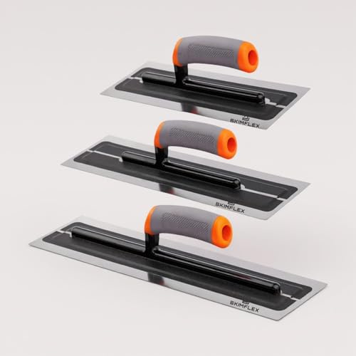 Plastering Trowel Set – Skimflex 3 Piece Bundle (11, 13, 16) Stainless Steel with Rubber Grip Handles – Finishing & Skimming Tools for Rendering and Plastering