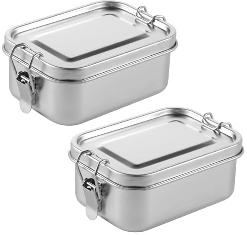 Packool 2PCS Bento Boxes, 850ML Stainless Steel Portable Reusable Lunch Boxes Food Storage Containers Metal Food Containers