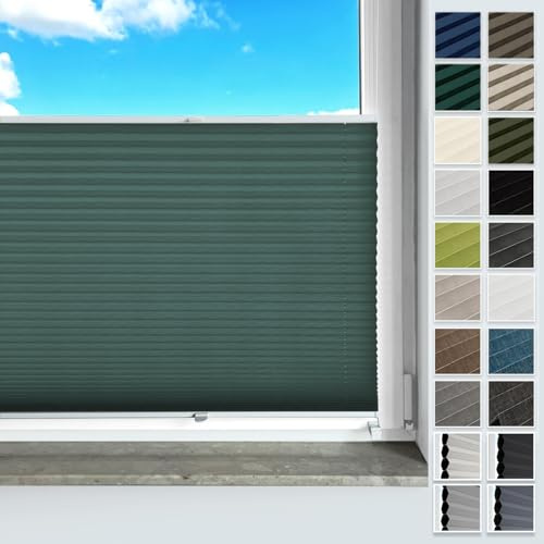 Rollmayer Plissee ohne Bohren Klemmfix Bottle Green B60 x H200cm | Faltrollo mit Klemmträger für Fenster und Tür Sichtschutz & Sonnenschutz Lichtdurchlässiges Plisseerollo
