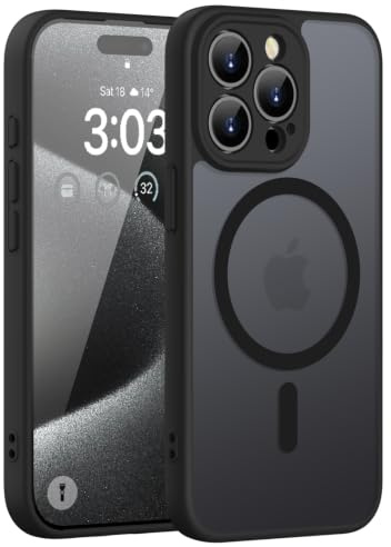 ORDA für iPhone 15 Pro Max Hülle, Kompatibel mit MagSafe, Schwarz | Vollständiger Kameraschutz, Stoßfest Kratzfest Haltbarkeit, Transluzente Matt Rückseite, Magnetische Handyhülle