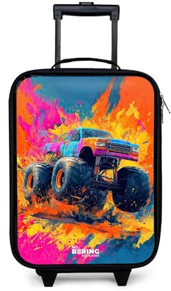 NoBoringSuitcases© Kinderkoffer Klein Reise Trolley Reisekoffer Kleine | 48x31x19 cm - Kinder Koffer Luggage mit LED Rollen Suitcase Monstertruck - Farbspritzer - Bunt