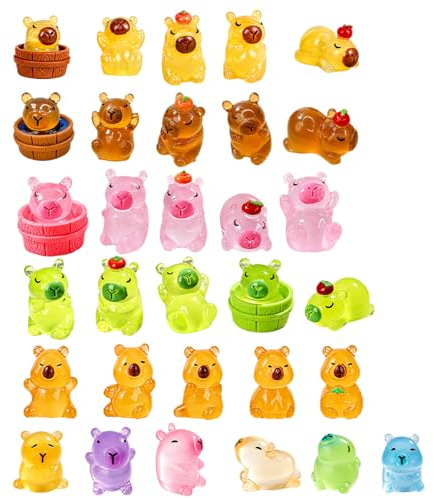 BrKern 31 Stück Mini Harz Tiere Capybara Figuren Set, 6 Farben | Kleine Tiere Figuren für Schreibtisch, DIY Basteln und Geburtstag Deko