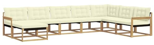 vidaXL Outdoor-Sofagarnitur mit Kissen 8 pcs Weiß und Creme, Moderne Garten-Sofa-Set, robuster Akazienholz, Bequeme Liege, stilvolle Freizeitmöbel für draußen