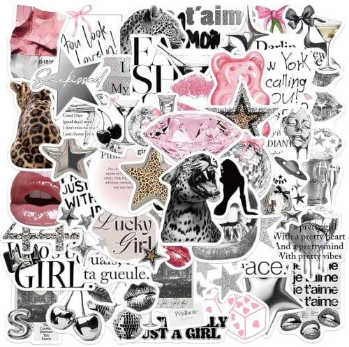 Caelura 100 Stück Y2K Sticker Set, 50 Designs Aesthetic Vinyl Aufkleber | Wasserdicht, Coole Sticker für Laptop, Gitarre, Notebook, Koffer, Scrapbook Stickers