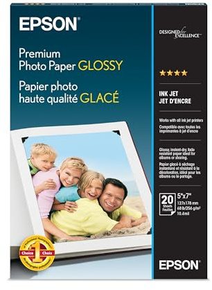 Epson Premium Photo Paper Glossy, 20 sheets, 5x7 Borderless, (S041464)