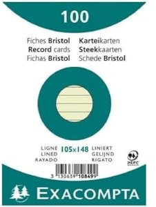 Exacompta 10849SE 100er Pack Karteikarten liniert DIN A6 in Folie eingeschweißt 10,5 x 14,5 cm ideal für die Schule und Universität zum Lernen grün