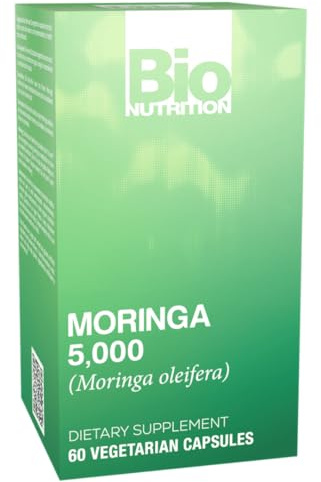 Bio Nutrition Moringa 5000mg 60 Vegetarian Capsules | Complete Green Superfood | Nature's Multivitamin | Energy and Gut Health