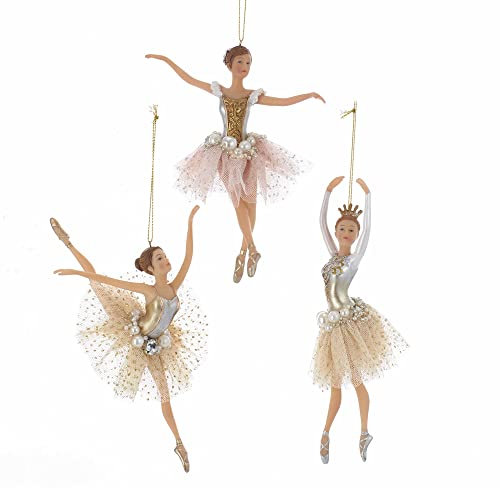 Kurt S. Adler Elegante skurrile Ballerina, Fee, Engel Ornamente (Set von 3 rosa gold weiß 19,1 cm Ballerina Weihnachtsbaum Ornamente TD1596)