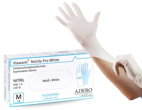 Einweghandschuhe 100 Stück | M | Nitrilhandschuhe Weiß | Puderfreie, latexfreie Einmalhandschuhe | Reißfest & feinfühlig | EN 455 & EN 374 | Gr. XS, S, M, L, XL