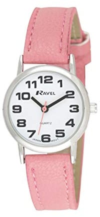 Ravel - Montre Bracelet Femme (Petite) Facile à Lire avec de Gros Chiffres - Cadran Blanc/Ton argenté/Rose