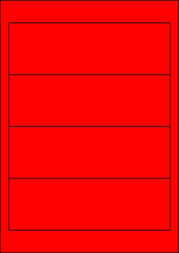 MADE IN GERMANY 100 Etiketten selbstklebend farbig LEUCHTROT 61 x 190 mm Rückenetiketten für breite Ordner auf Bogen A4 (25 Bögen x 4 Etik.) CS Label