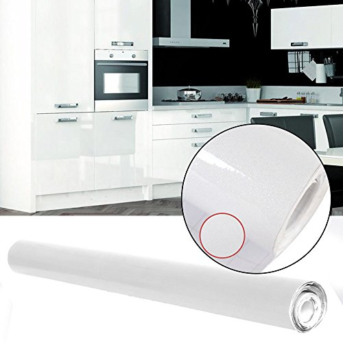 Kitchen Cupboard Doors Units Wall Draws Cover Self Adhesive Gloss Matt (61cm*5m, White Glitter)