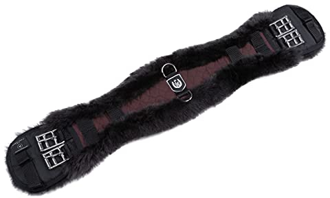 CHRIST Lammfell-Sattelgurt KONTURGURT von Werner Horse – anatomischer Dressurgurt, Lammfellgurt (Kurzgurt) aus echtem Fell, in Natur, braun & anthrazit, Lange 60 cm in Braun-Braun