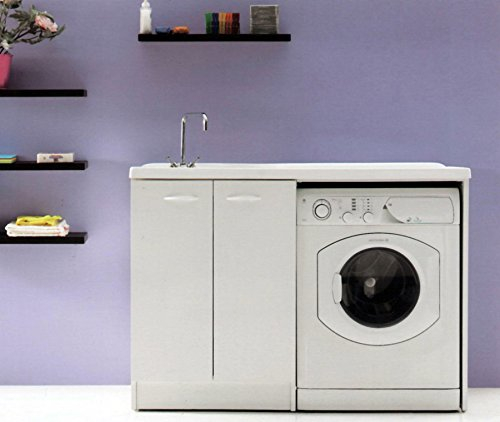 Sconosciuto Yellowshop - Mobile Lavatoio Lavapanni Lavanderia Con Coprilavatrice Lavatrice Ad 1 Anta o 2 Ante Bagno In Legno Mobile Lavabo Varie Misure (Cm L.124 x P.60 x H.87 Versione Dx)