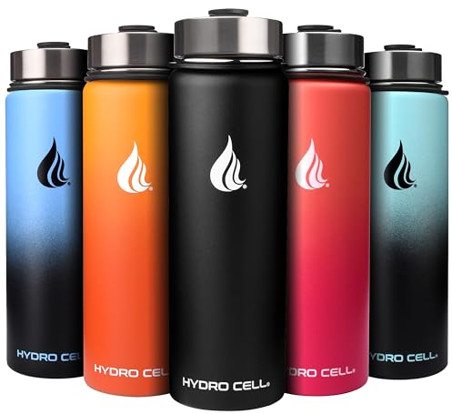 HYDRO CELL Bouteille d'eau en acier inoxydable avec paille et couvercles à large goulot (710 ml) – Garde les liquides parfaitement chauds ou froids avec isolation sous vide à double paroi, résistant à