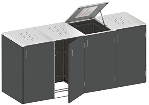 Binto Mülltonnenbox HPL Schiefer- Edelstahl System E4K - für 4 Mülltonnen inkl. Klappdeckel - 5157