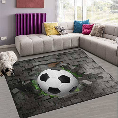 Naanle Rutschfester Fußball-Teppich für Wohnzimmer, Esszimmer, Schlafzimmer, Küche, 100 x 150 cm, Sportteppich, Yogamatte