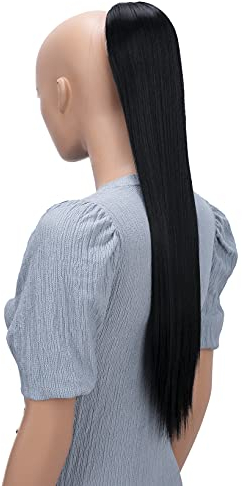 CAISHA 65cm Haarteil Mit Kordelverschluss Langhaar Zopf Pferdeschwanz Haarverlängerung Glatt Schwarz PH601