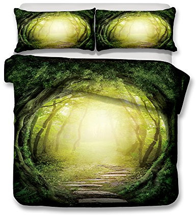 Bettwäsche Set Bettbezug und Kissenbezug Original Wald Stil Bettwäsche mit Verdecktem Reißverschluss 100% Polyesterfaser (Urwald, 135 x 200 cm)