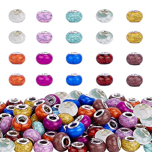 PandaHall 100 Stück 10 Farben Harz Europäische Perlen 5mm Großes Loch Facettierte Rondelle Perlen für Europäische Bettelperlen Armband Halskette Schmuckherstellung