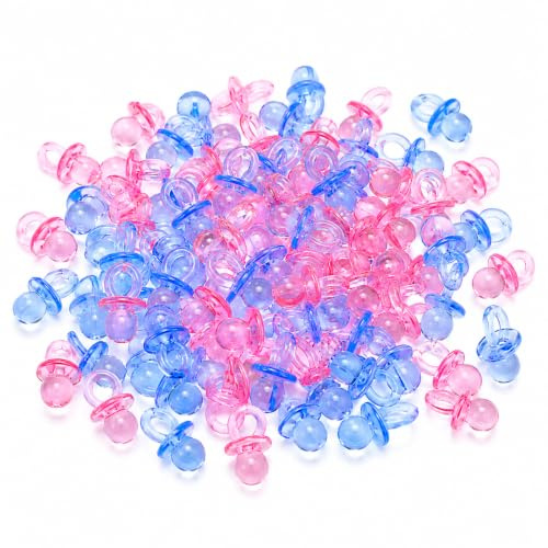 Uteruik Mini-Schnuller-Deko, Rosa und Blau, 100 Stück, 2 cm | Transparente Acrylteile für Tischstreu, Gastgeschenke, Gender Reveals, Scrapbooks und Bastelprojekte