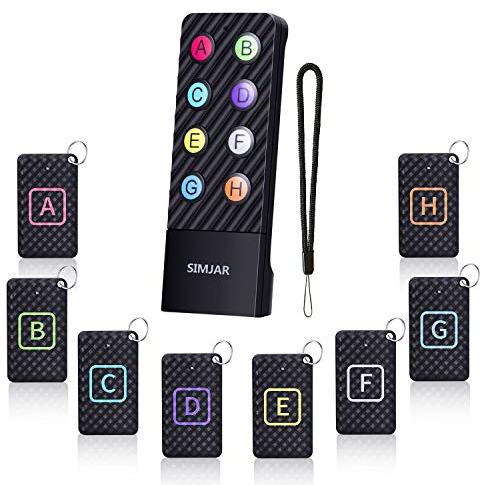 SIMJAR Localisateur de clés avec cordon pour télécommande et jusqu'à 30,5 m de portée - Prend en charge la télécommande, 8 récepteurs - Traceur d'animal de compagnie/portefeuille