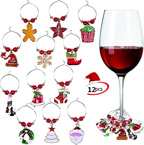 PHOGARY 12 STÜCKE Glasmarkierer Weinglas Charms Ringe Marker Weihnachtsfeier Stehtisch Dekorationen (Stil B)