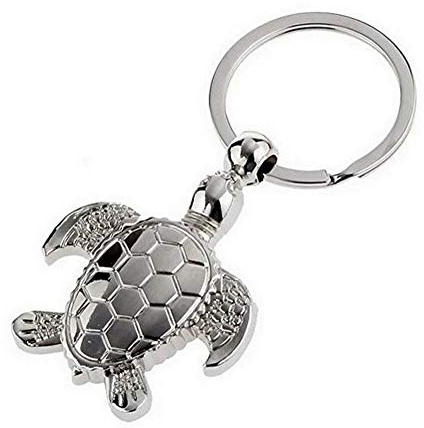 Bijou de sac, porte-clés tortue en acier argenté.