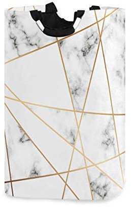 Mnsruu Grand panier à linge gris marbré avec lignes géométriques dorées avec poignées pour paniers cadeaux, chambre à coucher, vêtements