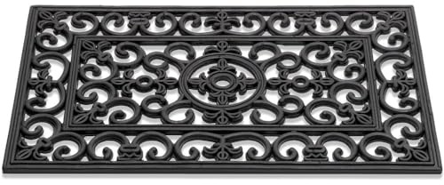 Fußmatte florale Gusseisen-Optik als Outdoor Gummi Türmatte - Wetterfester Fußabtreter in 40x60 cm als Aussen-bereich Schmutzfangmatte - Haus-Tür Garten Türvorleger Fußabstreifer