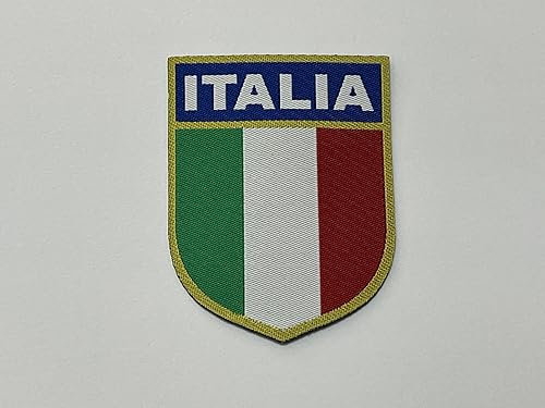 Patch-Toppa Microricamata in HD/Jacquard (Alta Definizione) Scudetto Italia Termoadesiva, Micro Filo, Dimensioni : H.cm.7 X L. cm.5,6 - Made in Italy
