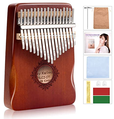 Kalimba Daumenklavier, 17 Tasten, tragbares Mbira Fingerklavier, leicht zu erlernen, Musikinstrument, Geschenk für Kinder und Erwachsene Anfänger, braun
