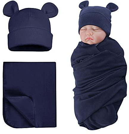 XIAOHAWANG Baby Pucktuch Baumwolle Mit Neugeborene Mütze Baby Spucktücher Weiche Bequemem Pucktuch für Baby Mädchen,Junge (Marine)